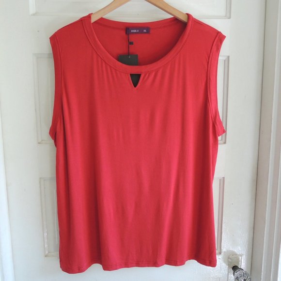 Doublju Red Flowy Rayon Cut Out Detail Tank 3X NWT - Picture 1 of 8